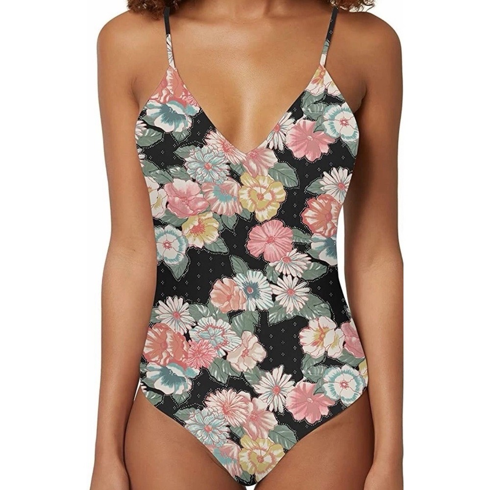 NWT O'NEILL Emilie Floral Laced Back One-Piece Swimsuit L59845 Sz L